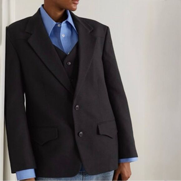 Commission Roadhouse Wool Gabardine Blazer‎ Black Unisex Small Detachable Vest - Picture 2 of 16